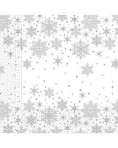 SILVER SNOWFLAKE 3PLY PAPER NAPKINS 33X33CM 20CT-PRO-93892