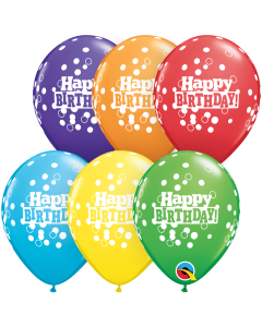 5 INCH LATEX BRT RAINBOW BDAY CONFETTI DOTS 100CTP