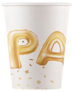 GOLD PARTY PAPER CUPS 200ML 8CT-PRO-93929