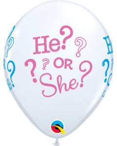 11 INCH LATEX RND WHITE HE? OR SHE? 50CTP-QUA-43431