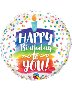 18 INCH FOIL RND HAPPY BDAY RAINBOW CAKE 1 CTP-QUA-57298