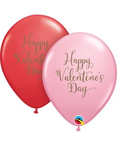 11 INCH LATEX RED&PINK HAPPY VDAY SCRIPT  50CTP-QUA-46062