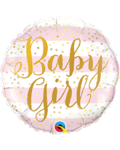 9 INCH FOIL BABY GIRL PINK STRIPES 1CTL-QUA-88497