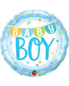 18 INCH FOIL RND BABY BOY BANNER & DOTS 1CTP-QUA-85901