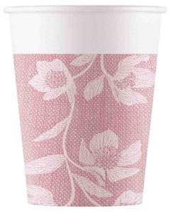 TEXTURE PINK FLOWERS PAPER CUPS 200ML 8CT-PRO-92929