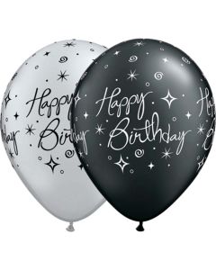 11 INCH LATEX RND BLK&SLV BDY ELG SPRKLNSWR 50CTP-QUA-37497