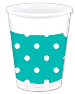 TURQUOISE DOTS PLASTIC CUPS 200ML 8CT-PRO-84942