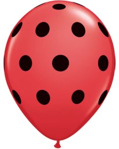 11 INCH LATEX RND RED PRT BIG POLKA DOTS BLK 50CTP-QUA-37221