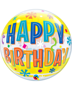22 INCH SINGLE BUBBLE BDAY FUN & YELLOW BANDS 1CTP-QUA-16657