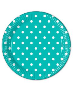 TURQUOISE DOTS PAPER PLATE LARGE 23CM 8CT-PRO-84941