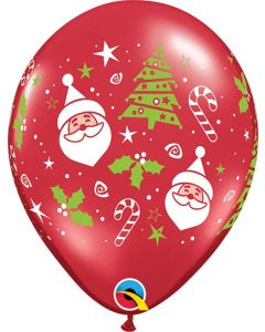 11 INCH LATEX RUBY RED SANTA&XMAS TREE  50CTP-QUA-40571