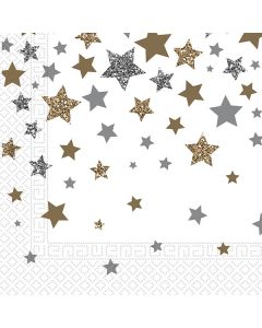 SILVER & GLD STARS 3PLY PAPER NAPKINS 33X33CM 20CT-PRO-92869