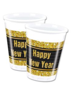HAPPY NEW YEAR PLASTIC CUPS 200ML 8CT-PRO-86939