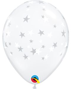 11 INCH LATEX  RND CONTEMPO STARS WHITE 50CTP-QUA-14846