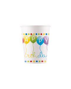 HPY BDAY STREAMR PAPER CUPS 200ML 8CT-PRO-93461