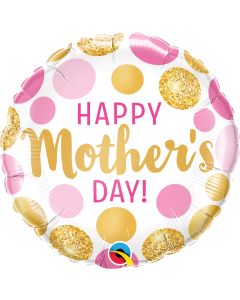18 INCH FOIL RND MOTHERS DAY PINK&GOL DOTS 1CTP-QUA-55830