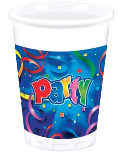 PARTY STREAMERS  PLASTIC CUPS 200ML 8CT-PRO-4119