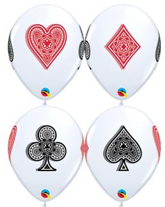11 INCH LATEX RND WHITE PRINTED CARD SUITS 50CTP-QUA-44800