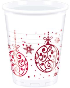 XMAS RED BALLS PLASTIC CUPS 200ML 8CT-PRO-81938