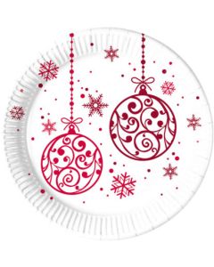 XMAS RED BALLS PAPER PLATES LARGE 23CM 8CT-PRO-81937