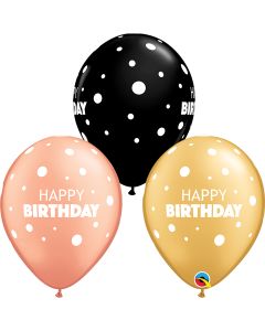 11 INCH LATEX RND AST BDAY BIG & LITTLE DOTS 50CTP-QUA-13267